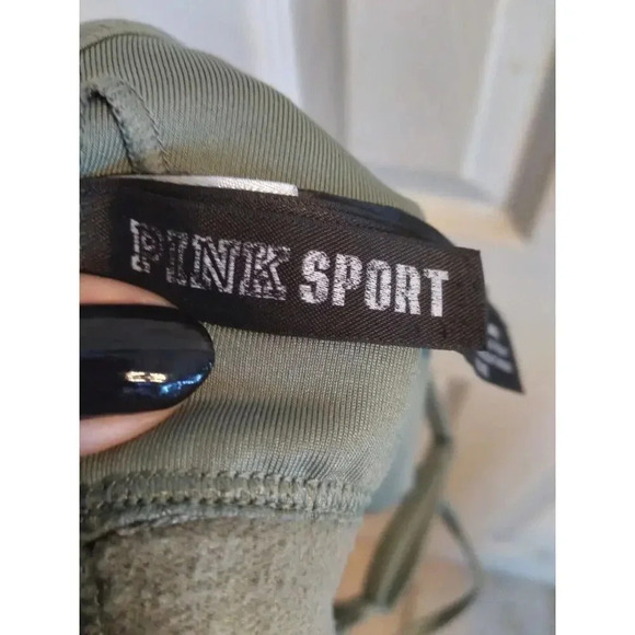 Pink Sport Bra Racer Back Perferated Olive Green Adjustable Straps Sz M - Picture 5 of 7